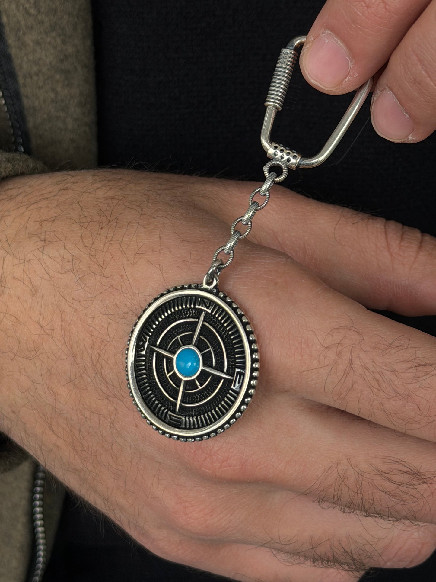Compass Key Chain -Sterling Silver-9cm