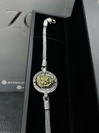 24cm Golden Majesty Lion head bracelet for men925s-