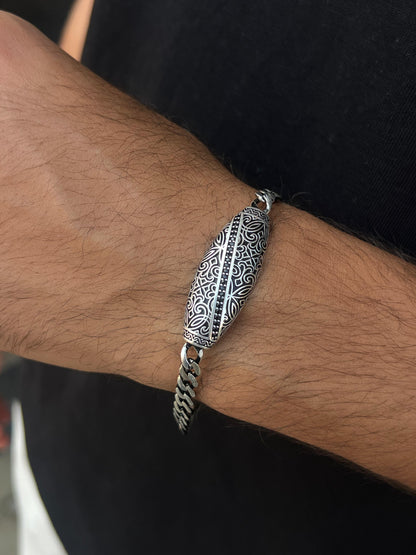 Engraved Oxized Bracelet for Men's Sterling Silver 925s-(20,5cm)