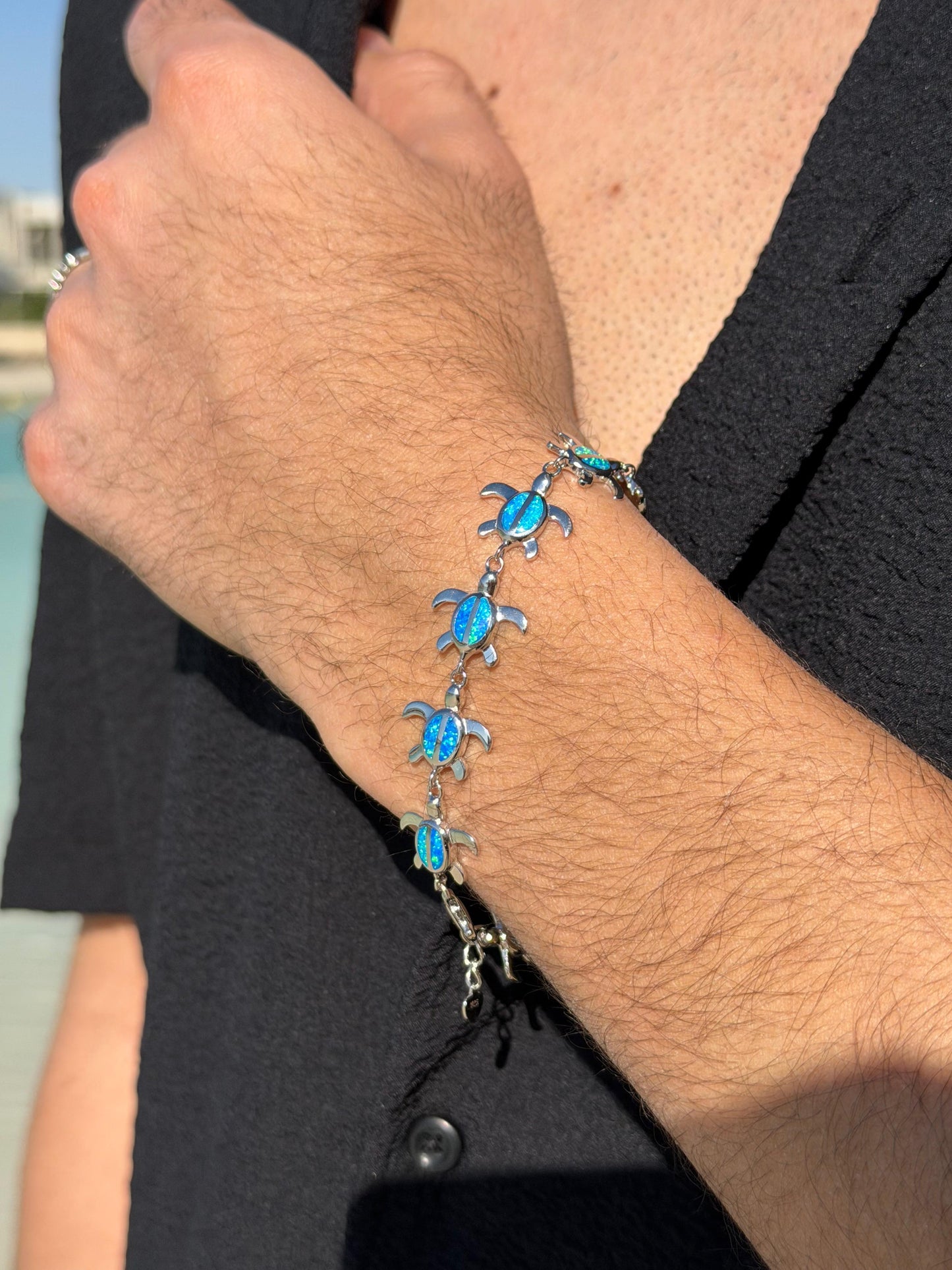 Opal Sea Turtle Bracelet in Sterling Silver S925 -21Cm