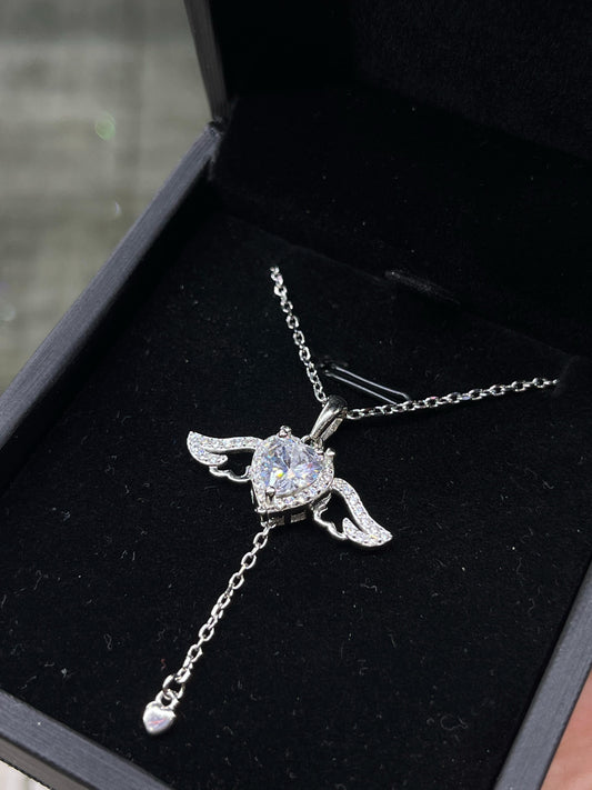 Large Winged heart Necklace -sterling Silver-925s