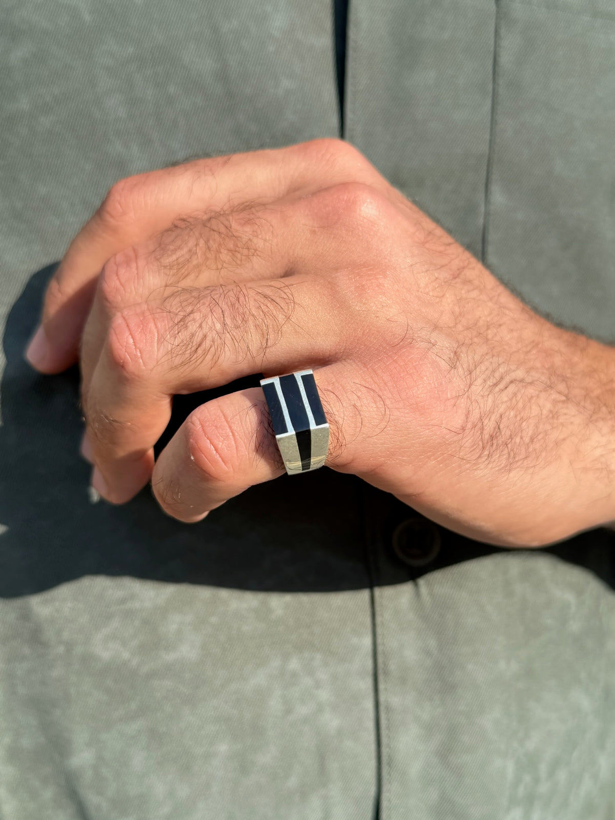 Dual Obsidian Ring in Sterling Silver 925s