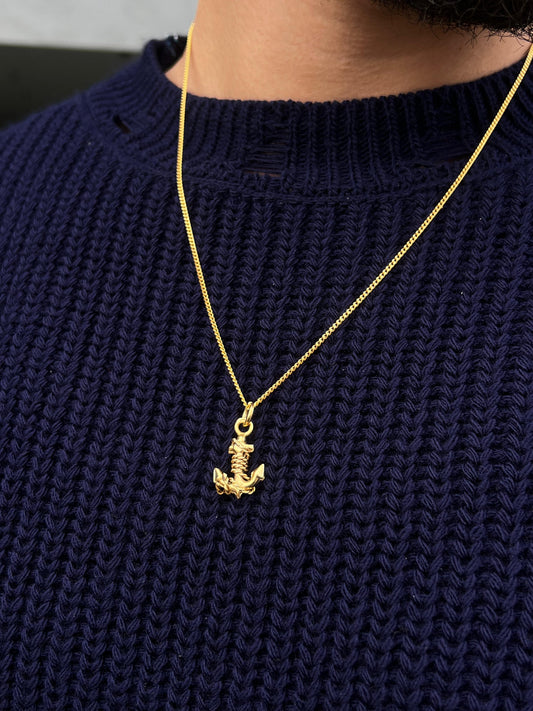 Gold Plated Anchor Necklace for Men's Sterling Silver 925s