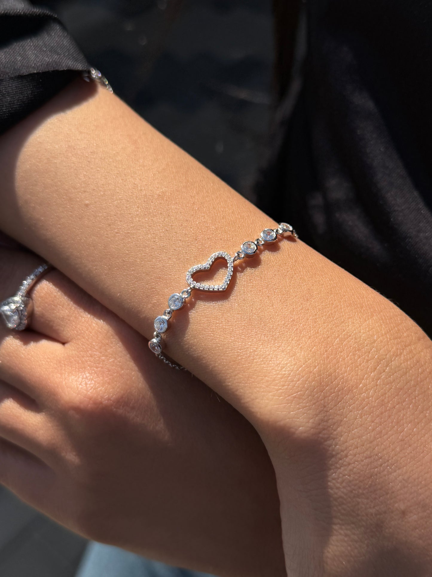 Zirconia Heart -Dots Bracelet -in Sterling Silver -925