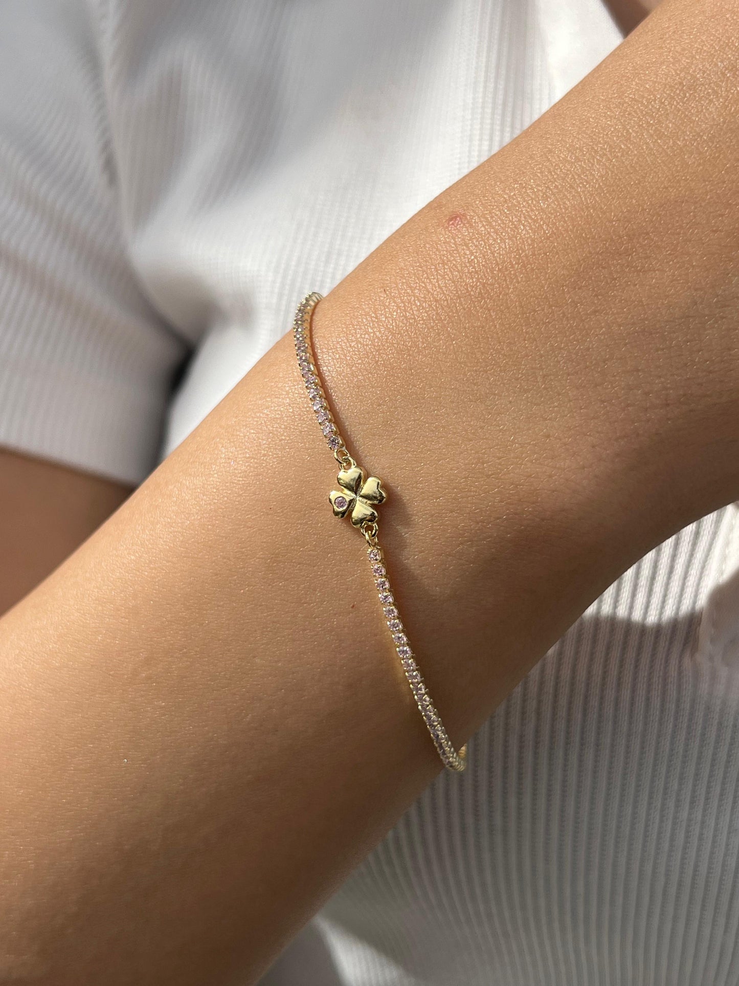Gold plated Clover Tennis Bracelet -in Sterling Silver -925