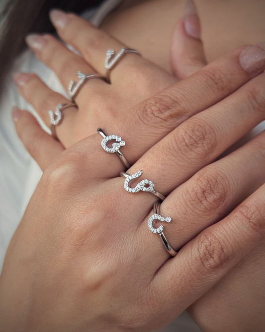 Pure Sparkling Arabic Letters  Rings in Sterling Silver -925