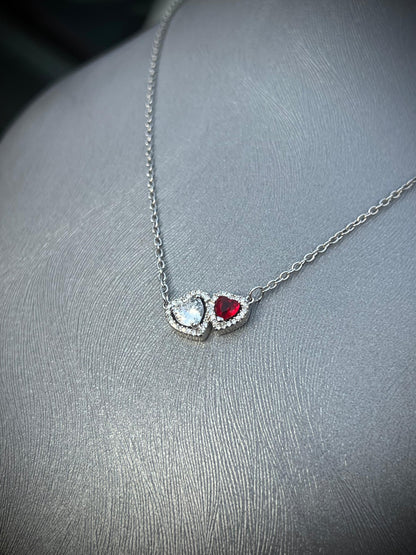 Double Heart Zirconia Necklace-in Sterling Silver -925