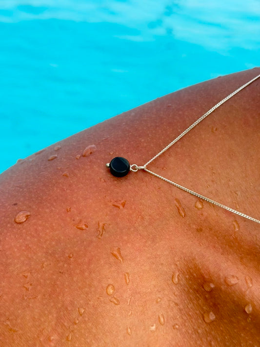 Round Onyx Necklace Sterling Silver 925s
