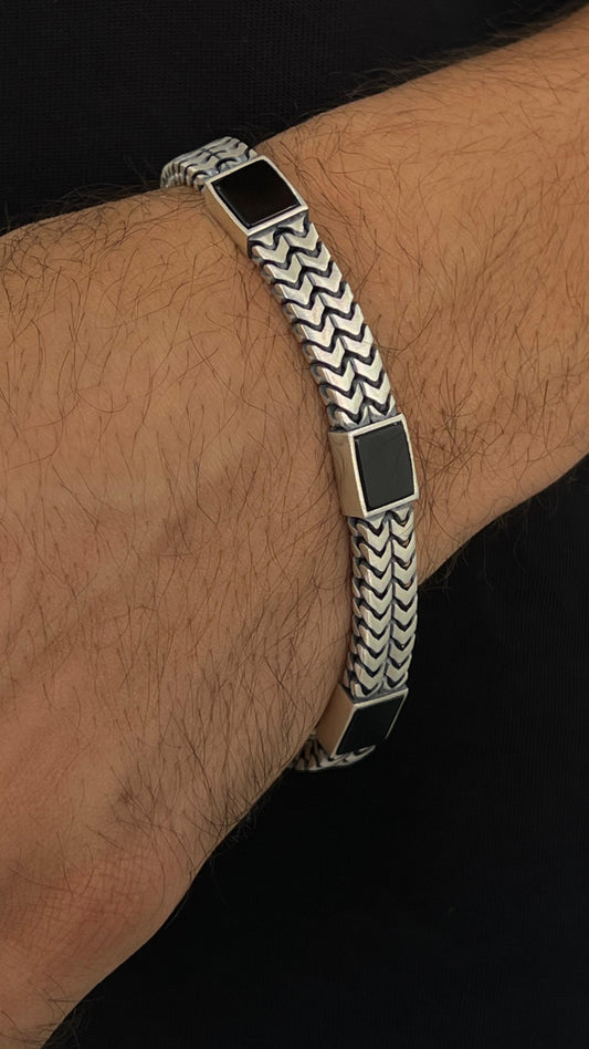 Double Curb Stone Bracelet for Men's Sterling Silver 925s