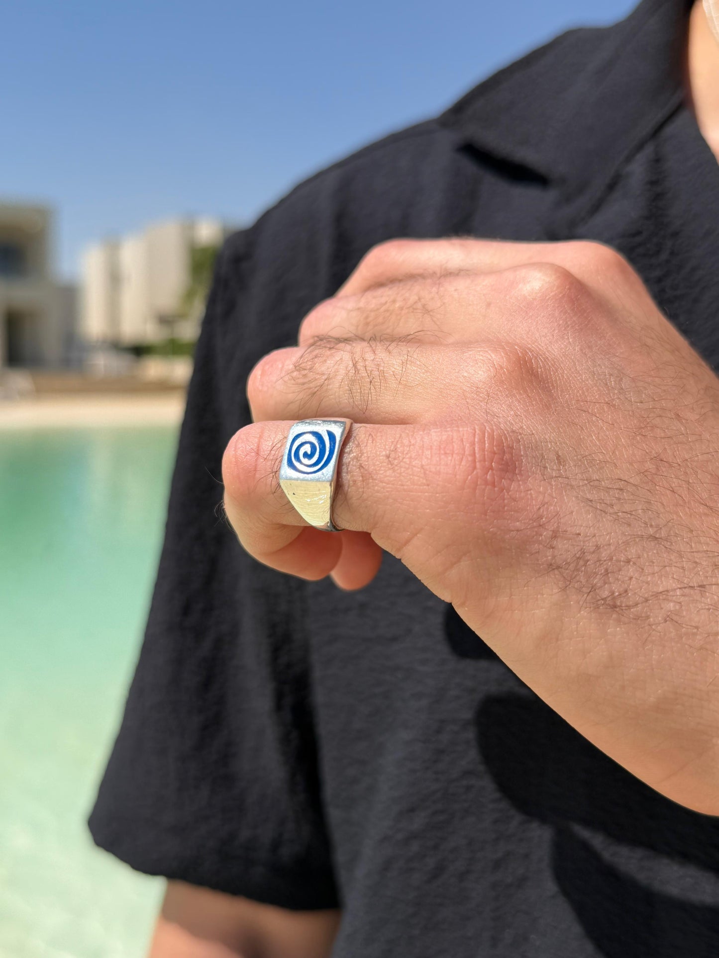 Blue Spiral Cord Ring in Sterling Silver 925s