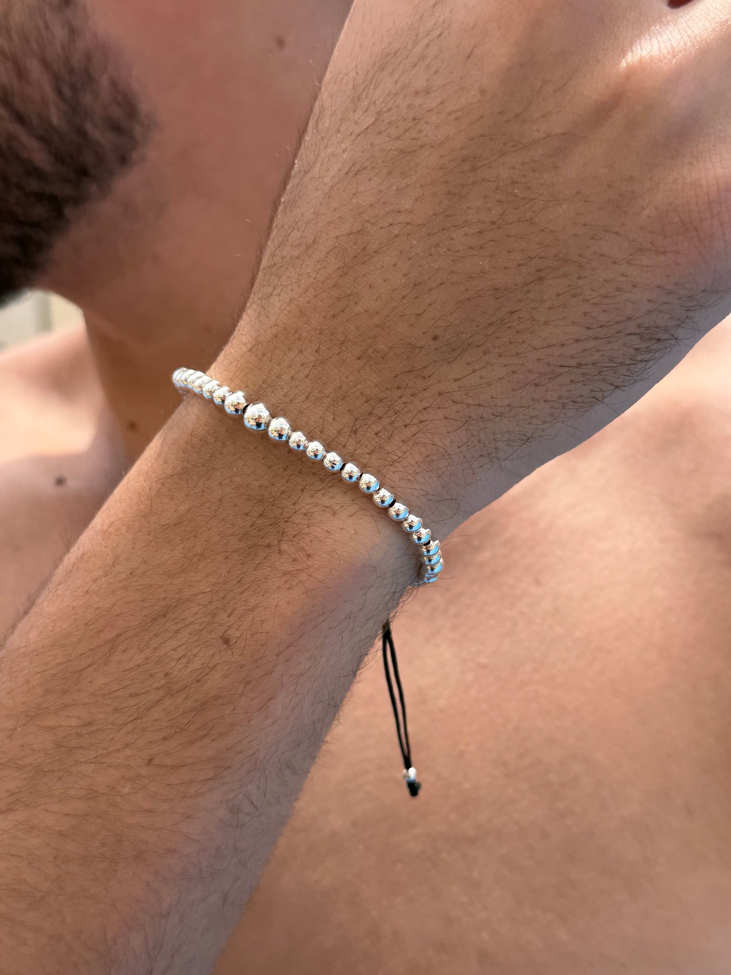 Silver Beads Adjustable Macramé Bracelet