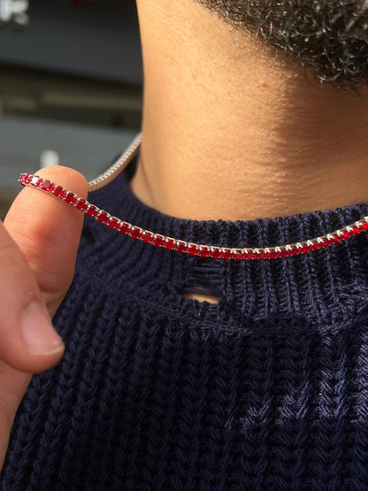 4mm Red Tennis Necklace in Italian sterling silver-s925(45cm)