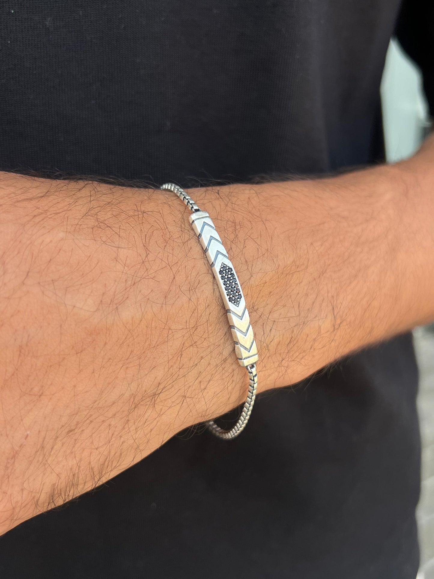 Arrow Zirconia Bracelet for Men's Sterling Silver 925s-(20cm-4mm)