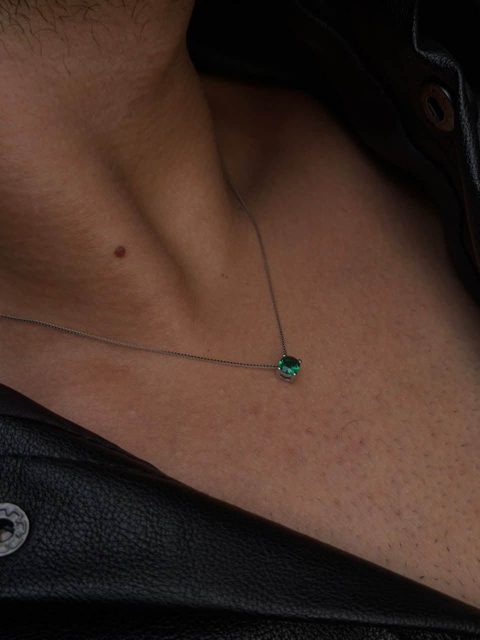 Round green Zirconia Necklaces for Men's Sterling Silver 925
