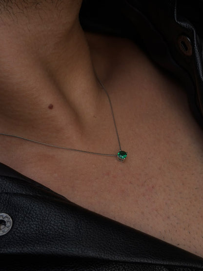 Round green Zirconia Necklaces for Men's Sterling Silver 925