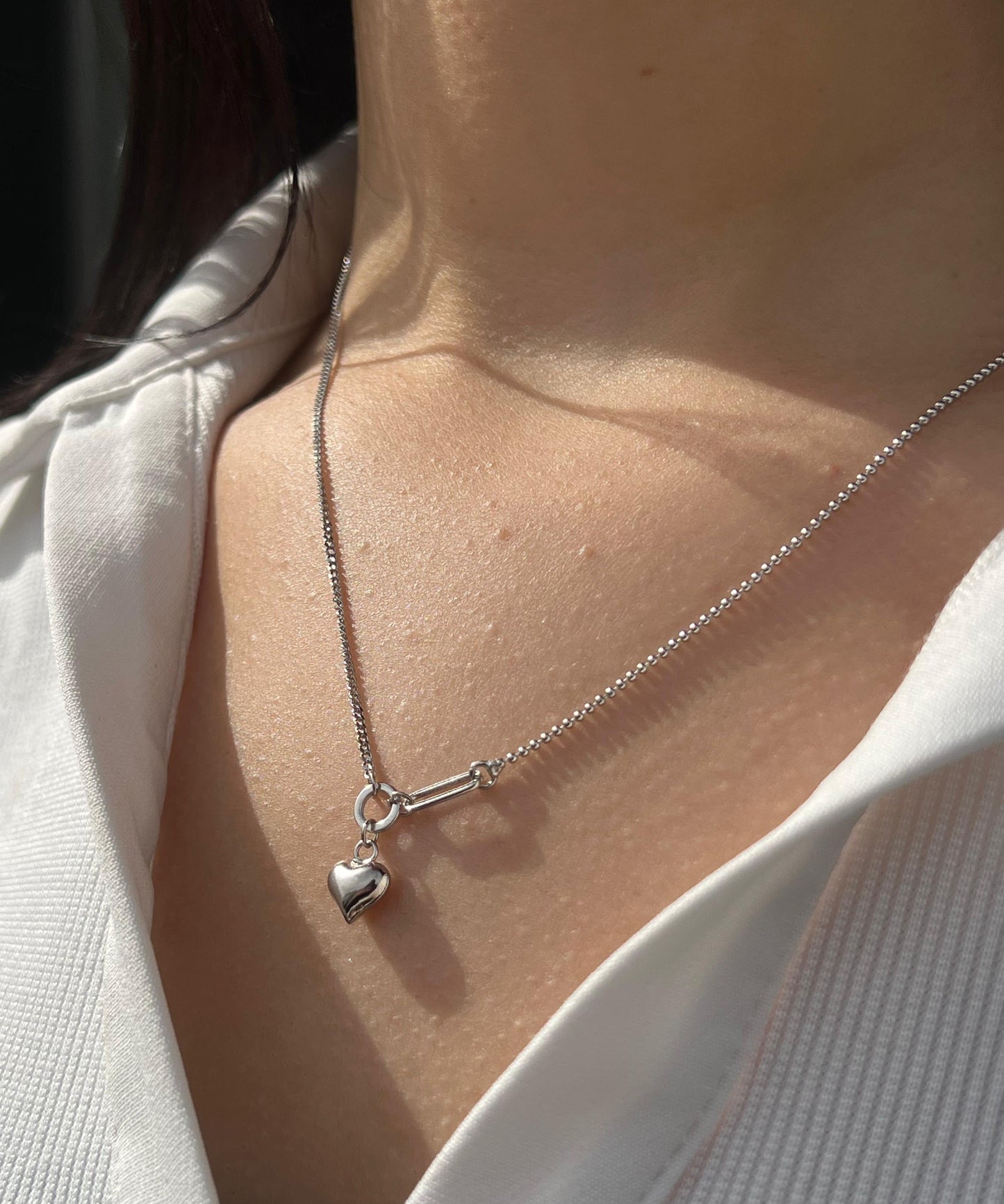 Shiny Heart Necklace-in Sterling Silver -925