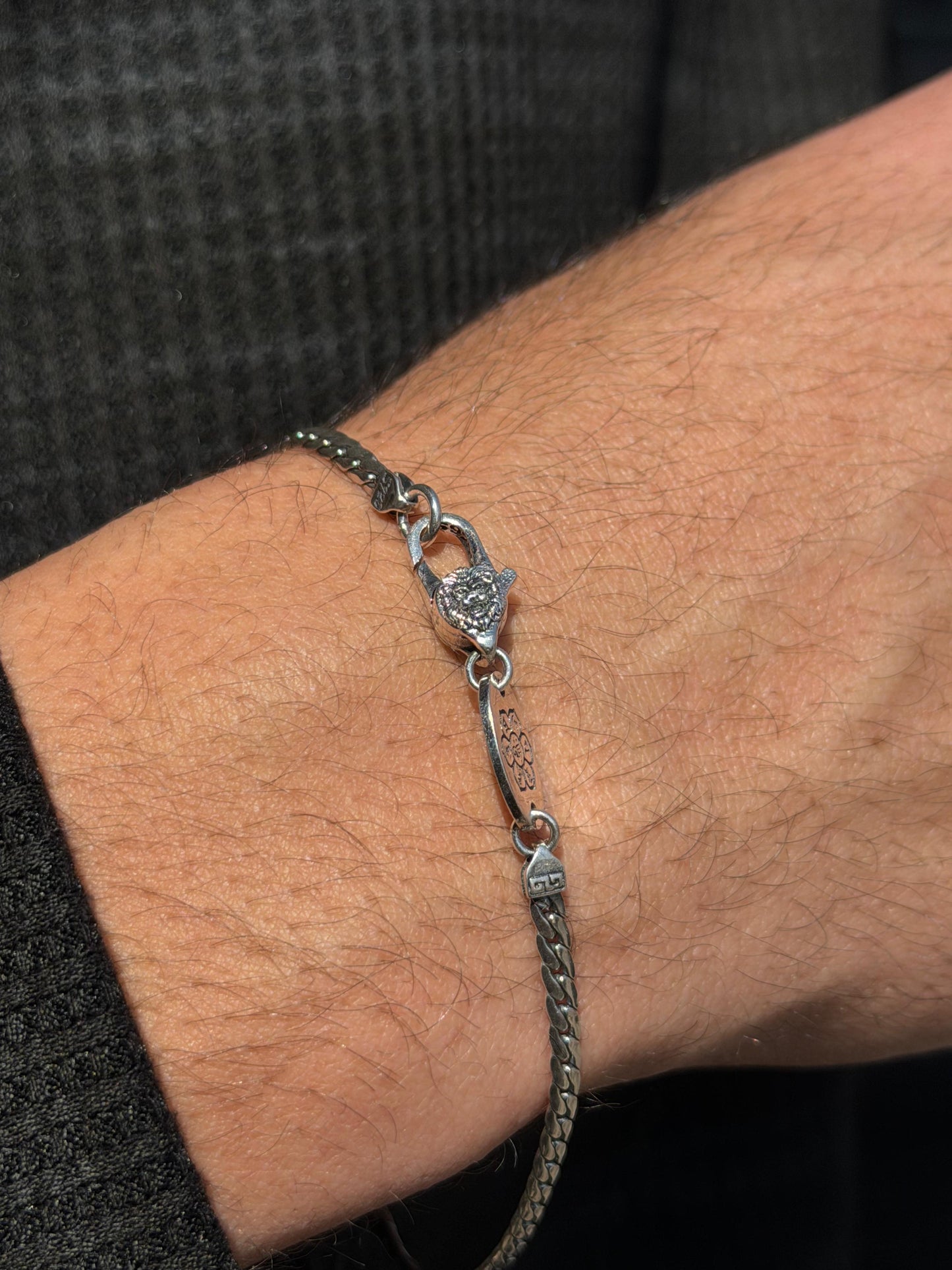 3mm Blocked Slim Grommet-S925 Sterling Silver Bracelet (20cm)