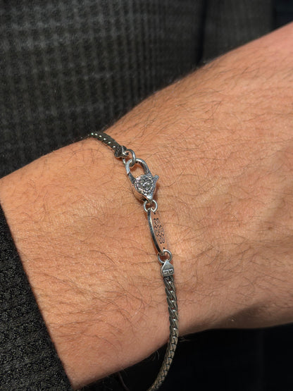 3mm Blocked Slim Grommet-S925 Sterling Silver Bracelet (20cm)