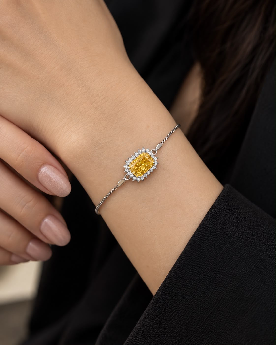 Square Zirconia Bracelet -in Sterling Silver -925