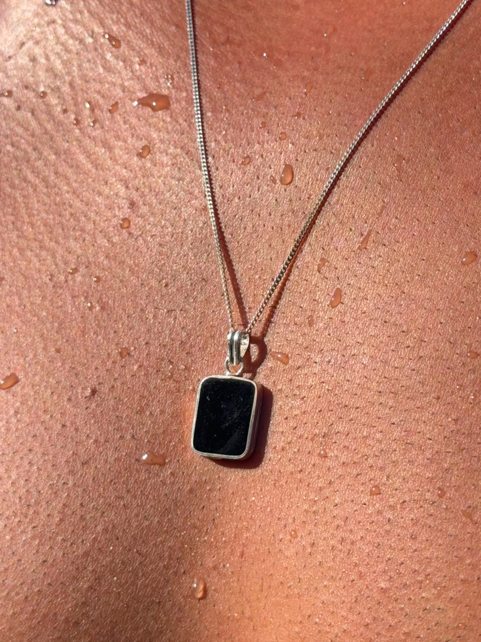 Black Stone(Onyx) Necklace for Men's Sterling Silver 925s