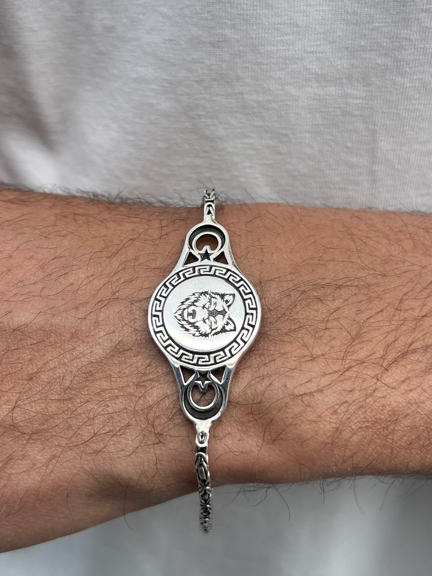 Wolf Strength Bracelet for Men's Sterling Silver 925s-18cm