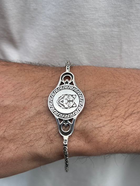 Wolf Strength Bracelet for Men's Sterling Silver 925s-18cm