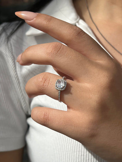 Square Ring -Clear Zirconia in Sterling Silver -925