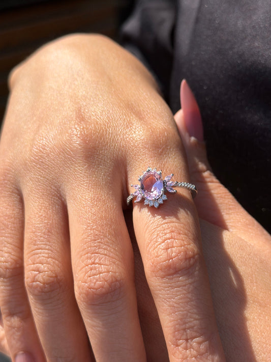 Floral cluster Ring -pink Zirconia in Sterling Silver -925