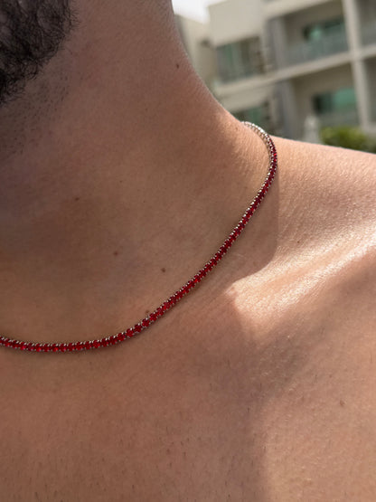 4mm Red Tennis Necklace in Italian sterling silver-s925(45cm)