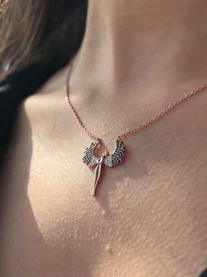 Rose Gold Plated- Royal Guardian Angel Necklace- Italian sterling Silver-925s