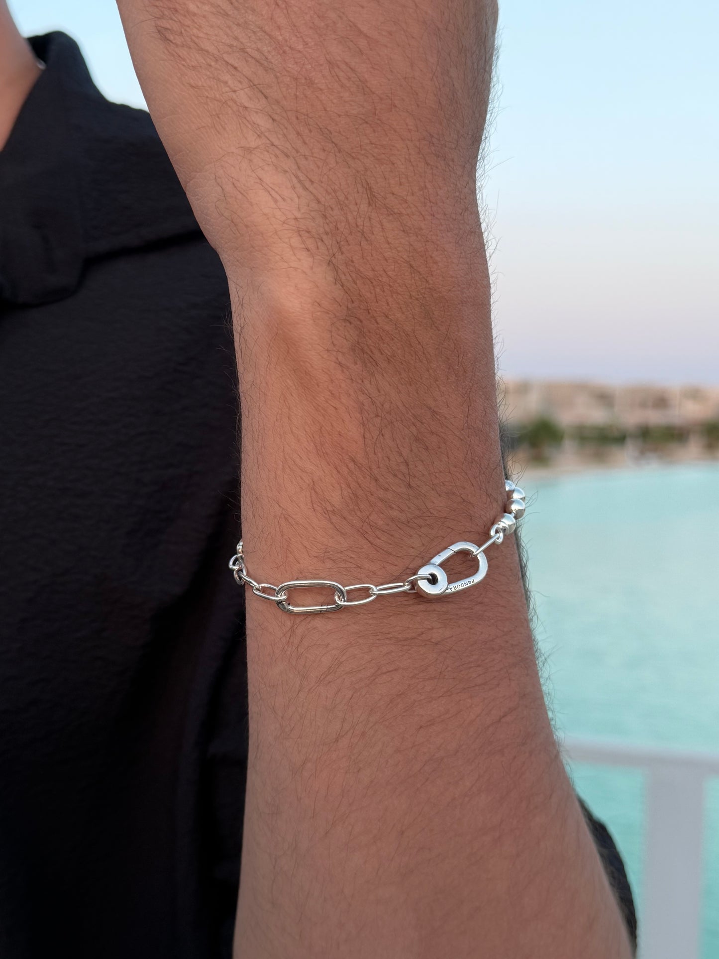 Link beaded Chain Bracelet in Sterling Silver925s -20cm