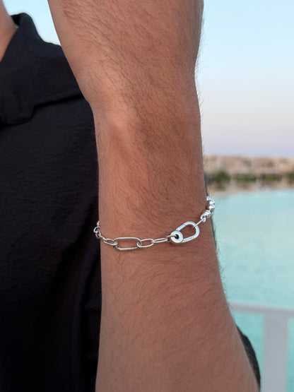 Link beaded Chain Bracelet in Sterling Silver925s -20cm