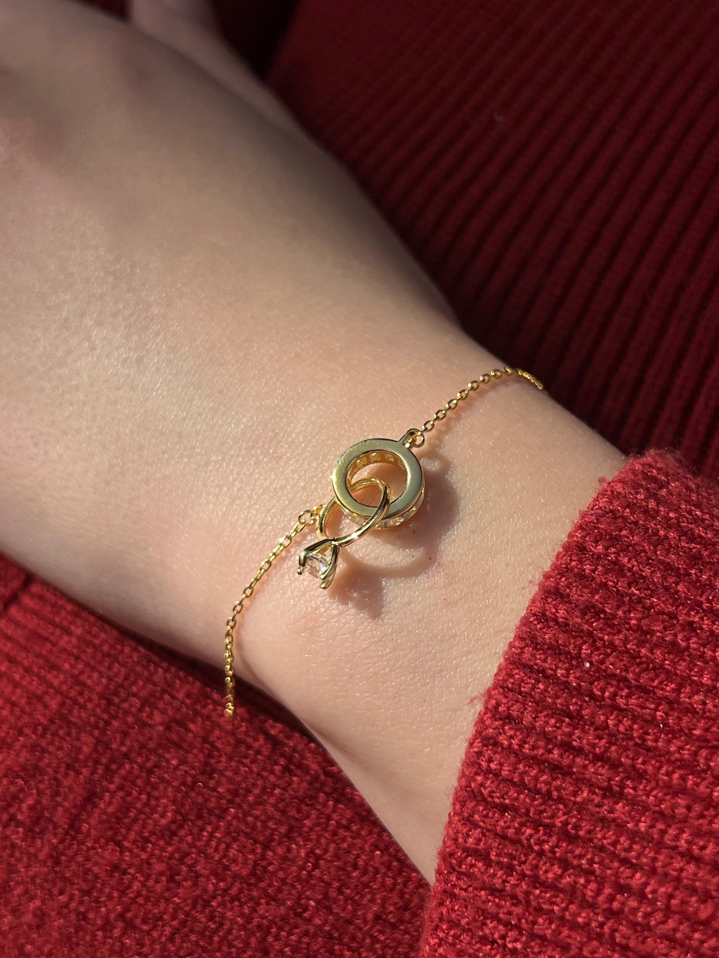 Fine Gold plated Promise Rings Bracelet -in Sterling Silver -925