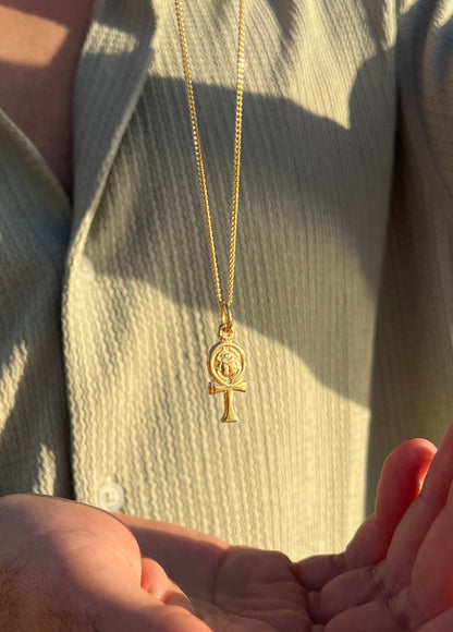 Premium- Ankh Necklace in Sterling Silver 925s- Real 21K Gold Plated