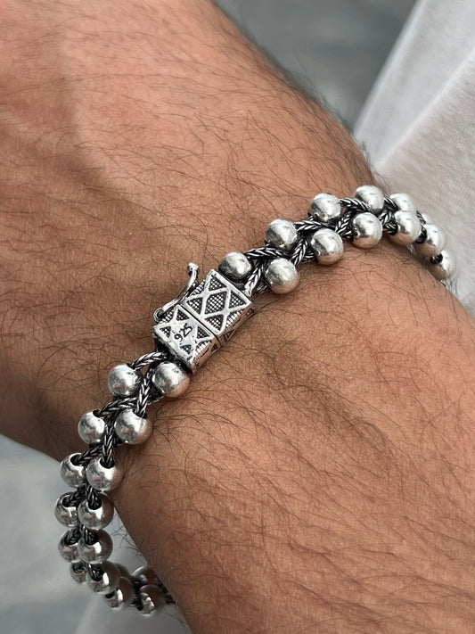 Chunky Beaded bracelet S925 Sterling Silver for men