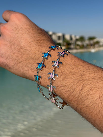 Opal Sea Turtle Bracelet in Sterling Silver S925 -21Cm