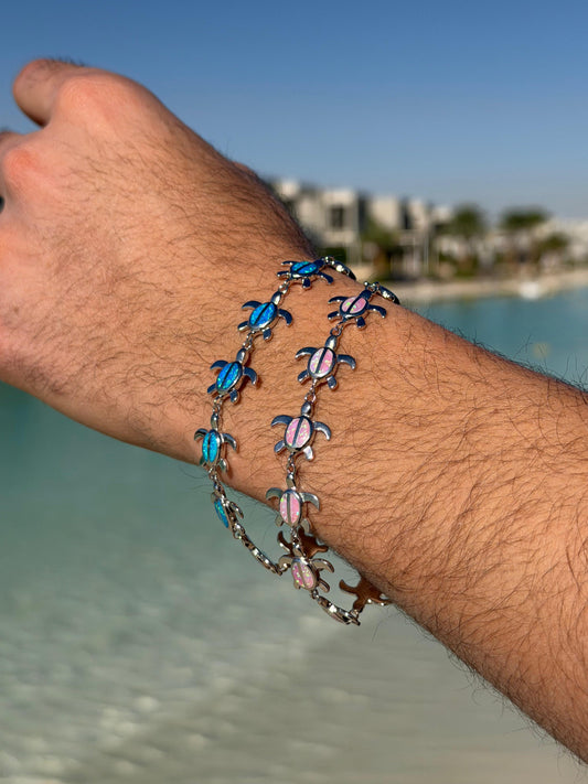 Opal Sea Turtle Bracelet in Sterling Silver S925 -21Cm