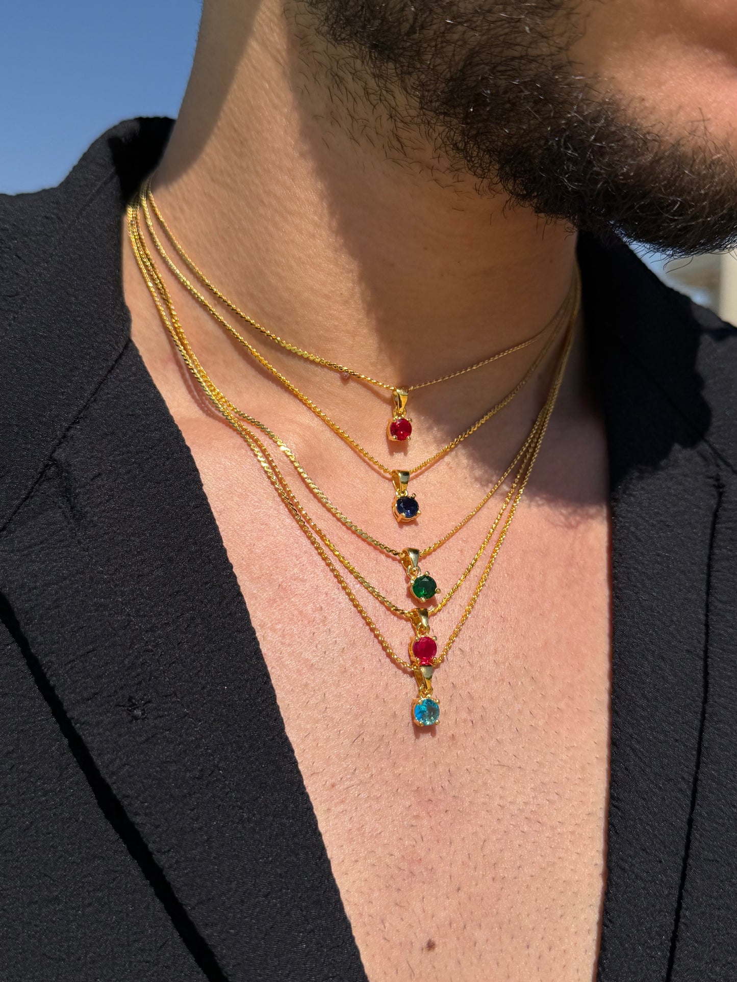 One Stone Necklace Sterling Silver 925s-Fine Gold Plated