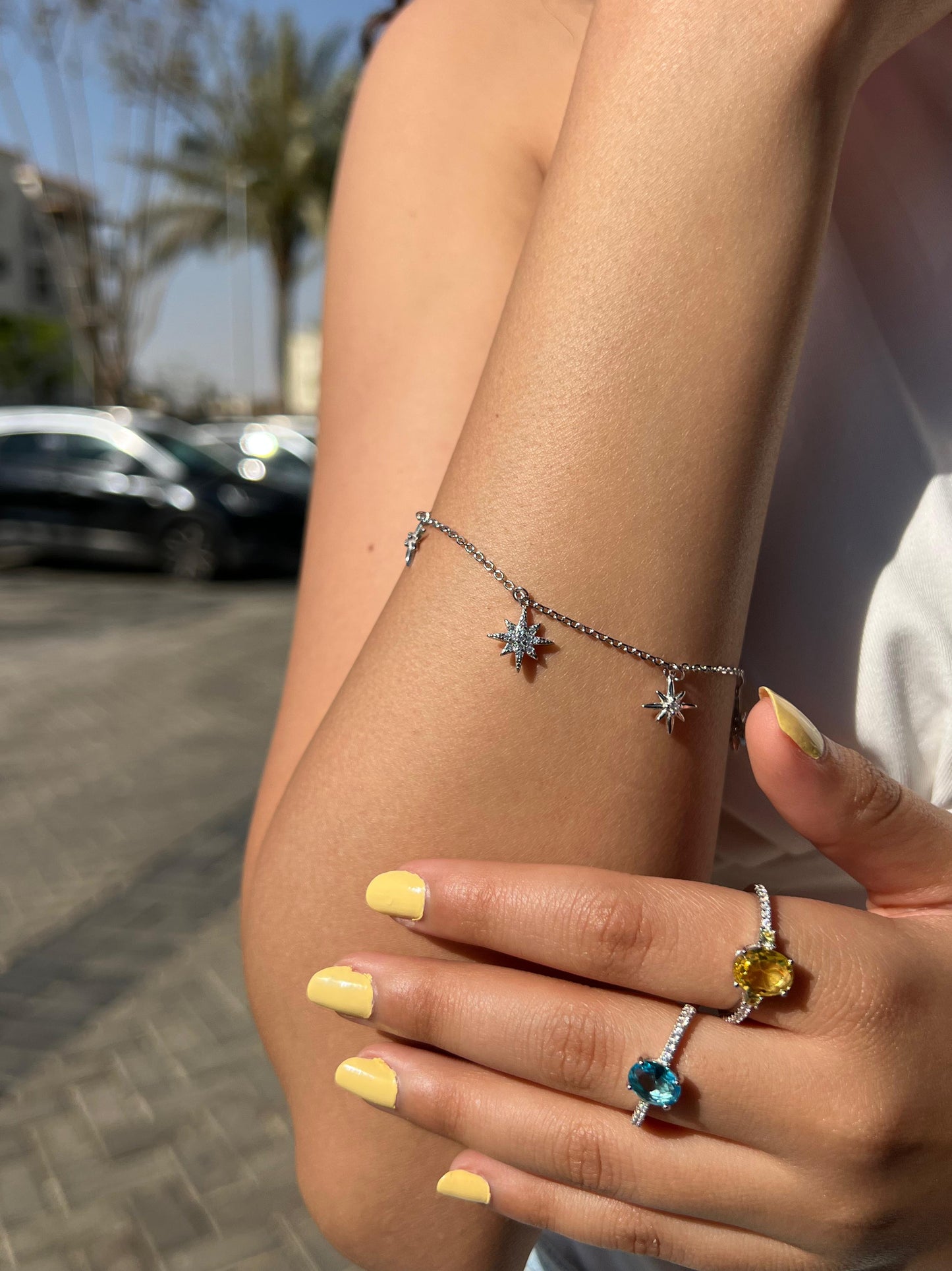 Dangling Stars Zirconia Bracelet -in Sterling Silver -925