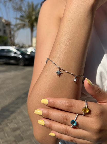 Dangling Stars Zirconia Bracelet -in Sterling Silver -925