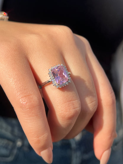 Square Ring -Pink Zirconia in Sterling Silver -925