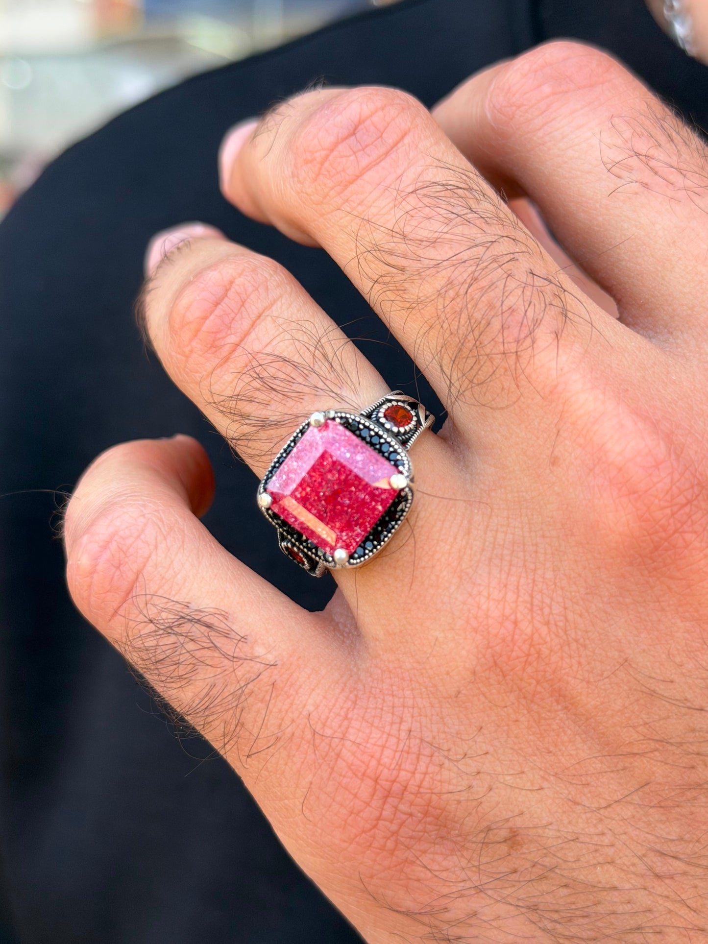 Natural Ruby Ring for Men's Sterling Silver 925s