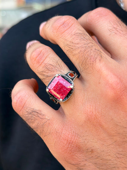 Natural Ruby Ring for Men's Sterling Silver 925s