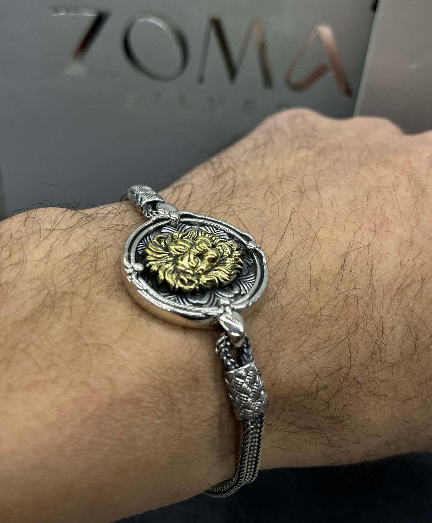 24cm Golden Majesty Lion head bracelet for men925s-