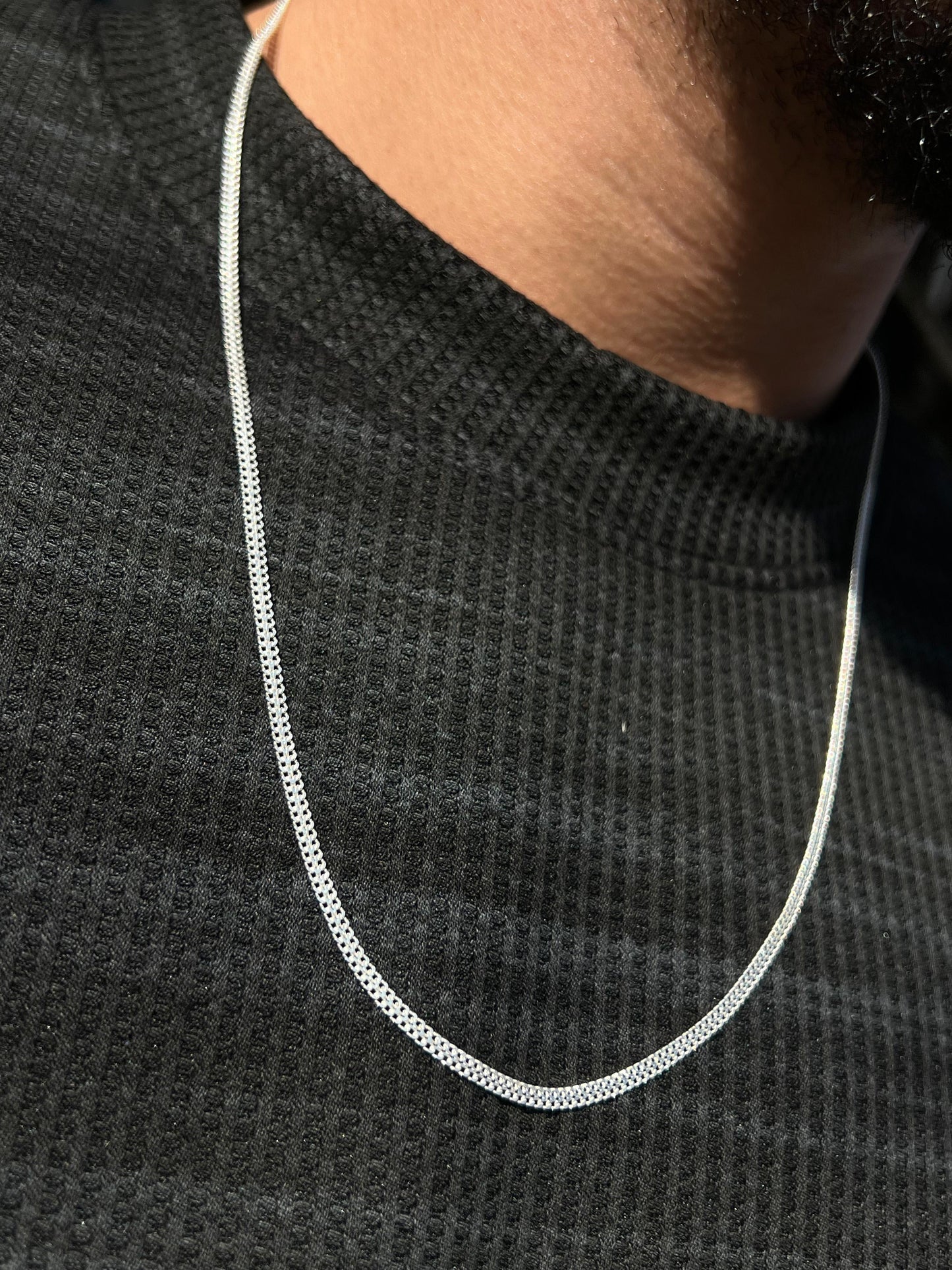 Sleek Dragon bone Necklace for Men's Sterling Silver 925s- (59.5cm-3mm)