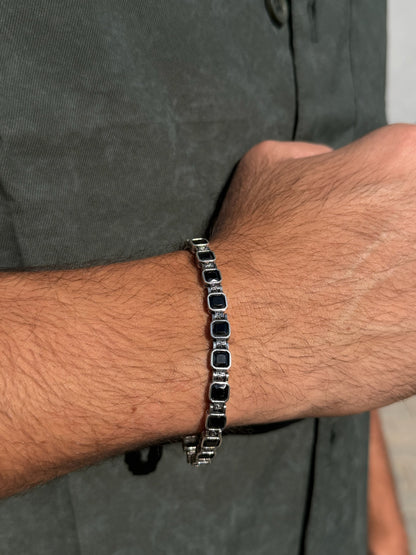 Noir Grid Bracelet for Men's Sterling Silver 925s -6mm-