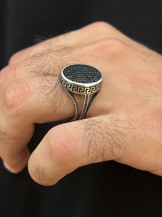 Black Zirconia Versace Ring -for Men's Sterling Silver 925s