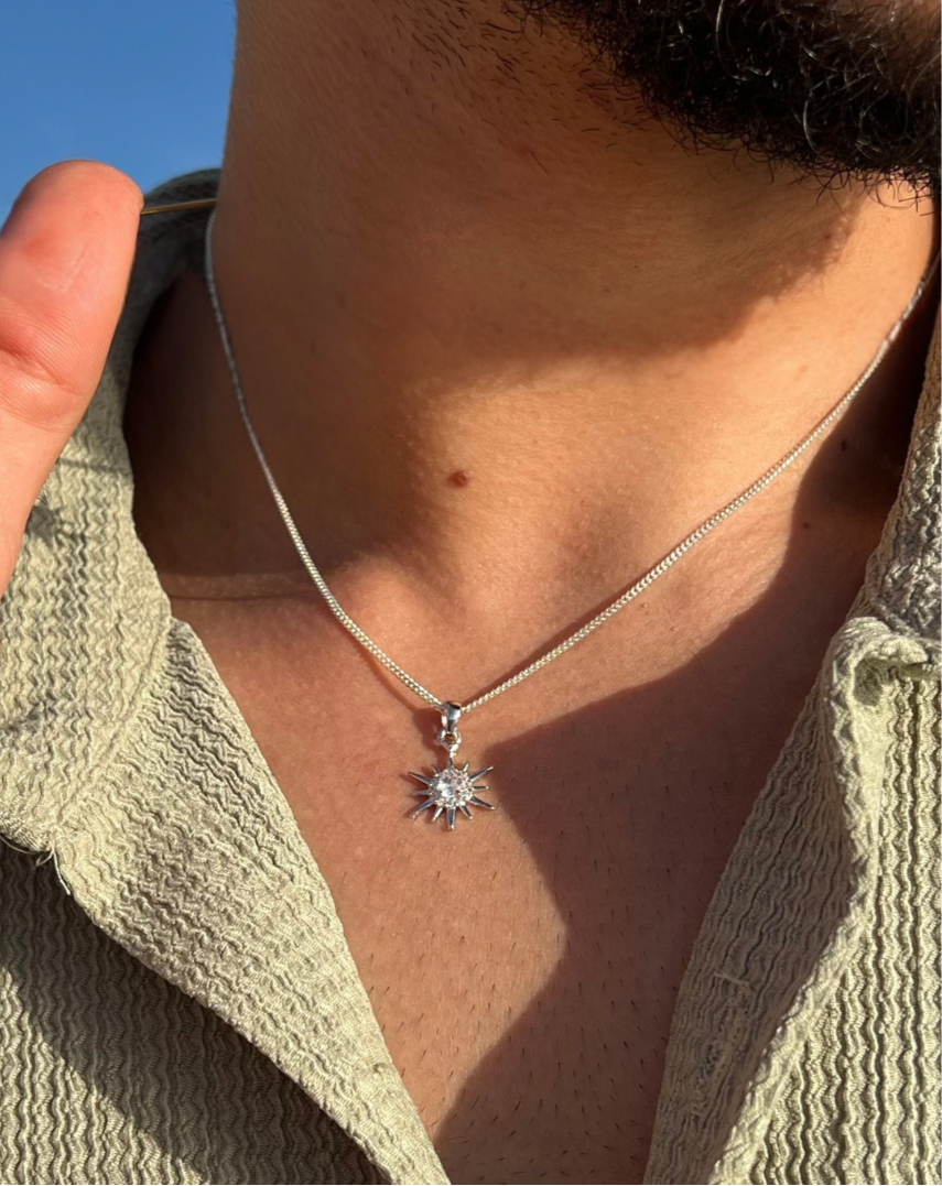 Sun Necklace for Men's Sterling Silver 925s