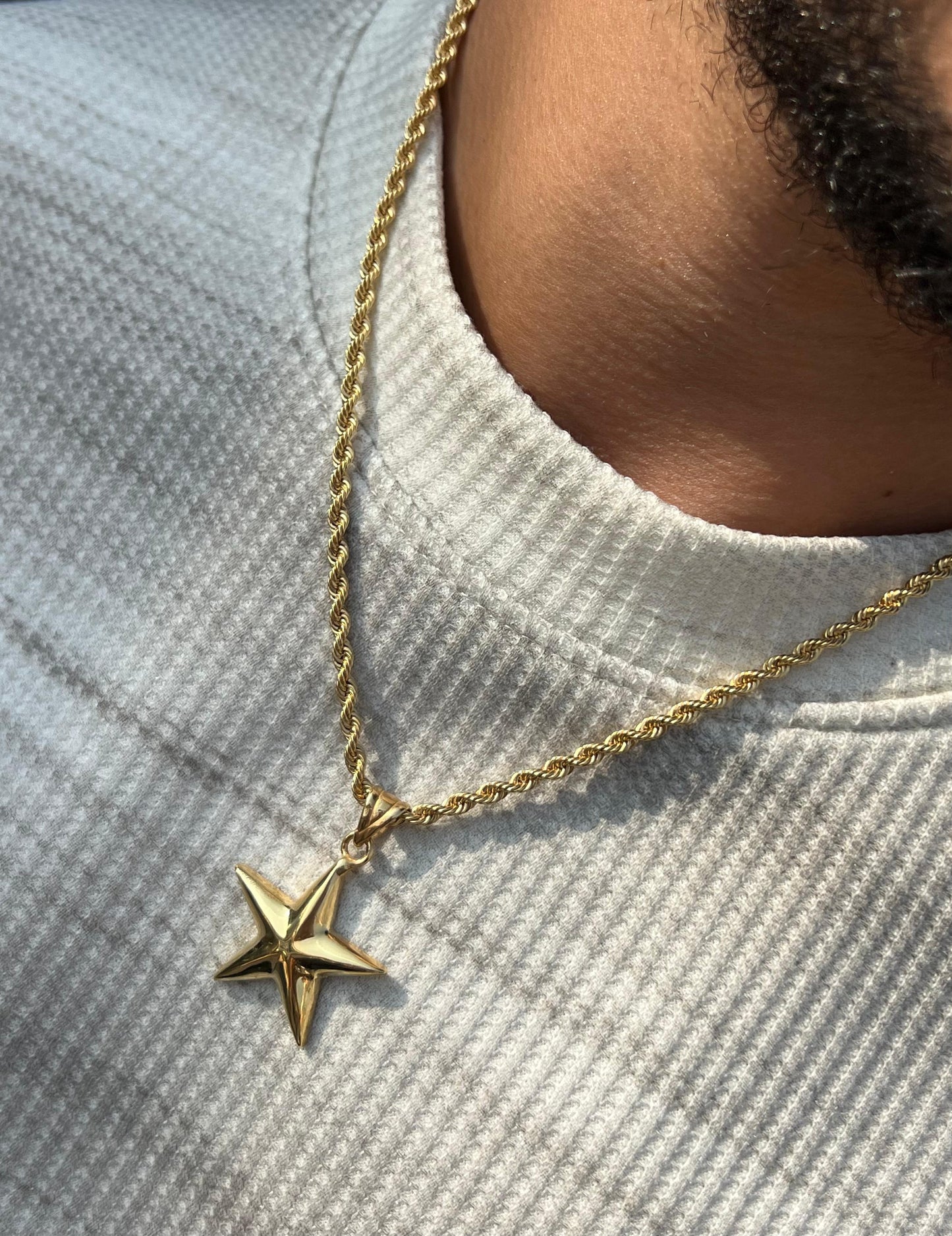 Premium- Star-thick Rope Necklace in Sterling Silver 925s- Real 21K Gold Plated