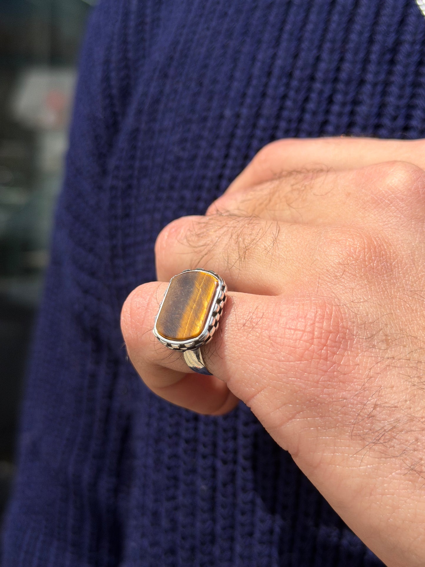 Tigger Eye Stone Ring -for Men's Sterling Silver 925s